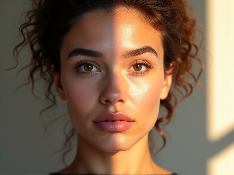 A split-image comparison showing an influencer’s face before and after using an at-home cryotherapy device. The before image shows slight puffiness, while the after image reveals a more toned and refreshed appearance, with natural lighting highlighting the subtle improvements.