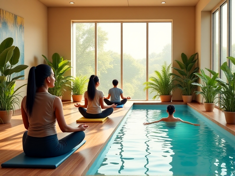A serene float tank with warm, evenly distributed heat, creating a soothing environment for relaxation, with soft lighting and a calm, tranquil atmosphere.